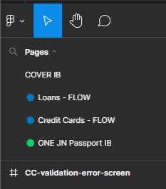 A dark-themed user interface showcasing financial document-related items like "Loans - FLOW," "Credit Cards - FLOW," and "ONE JN Passport IB." The design includes icons for navigation, perfect for app developers utilizing Figma for their design projects.