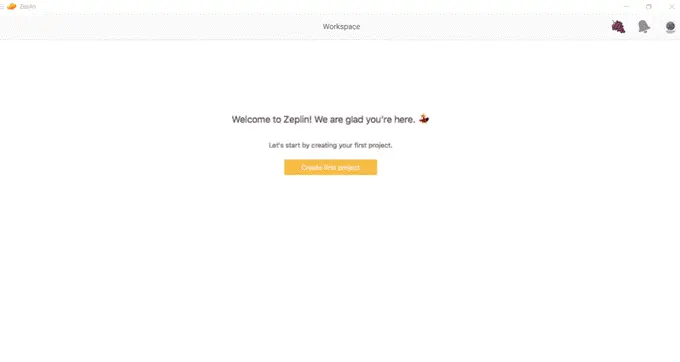 Welcome screen of Zeplin prompting to create the first project